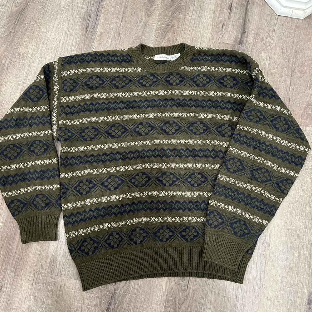 Claiborne Navy/Olive Vintage Crewneck Sweater Size L
